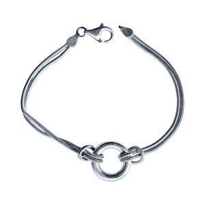 Vintage Italian 925 Silver Interlocking Postmodern Circle 2-Strand Bracelet 7.5”